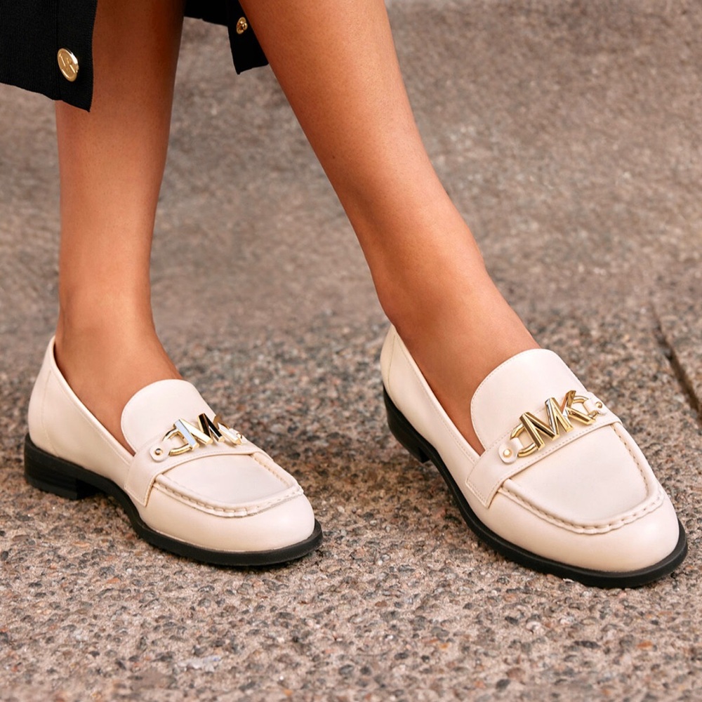 Michael Kors Cream Loafers with Gold Detail